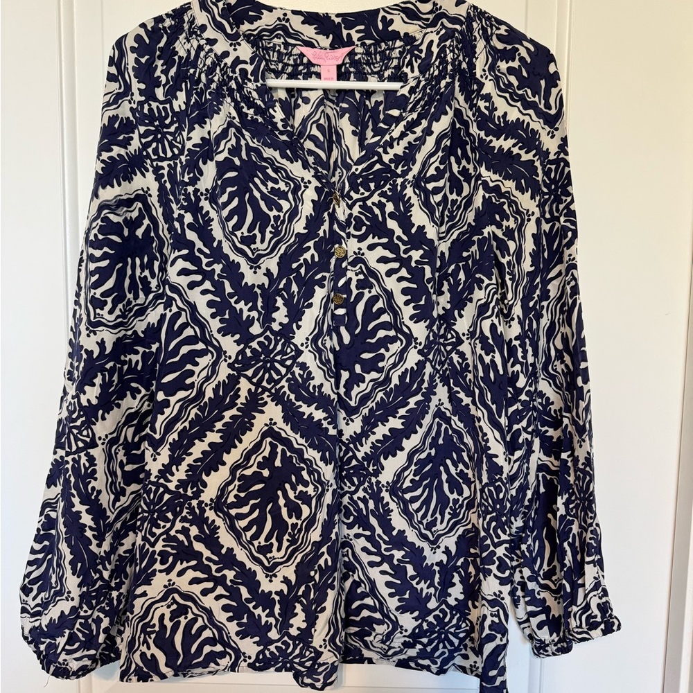 Lilly Pulitzer Navy and Cream Blouse